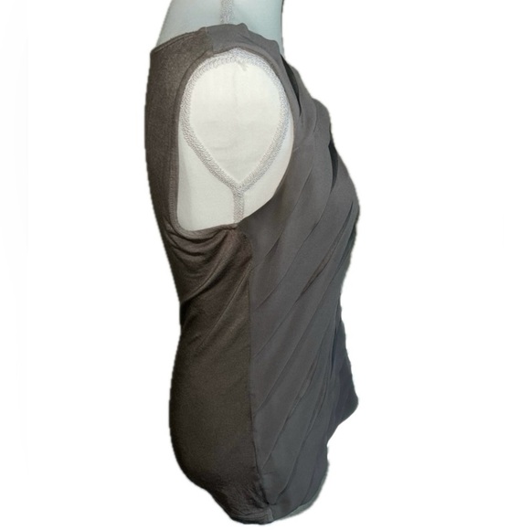 Ann Taylor Pleated Ruffled Front Blouse, Dark Taupe - Picture 4 of 5